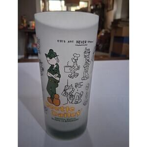 Vintage Beetle Bailey Frosted Glass Cup Universal Studios 1998 Cartoon Collect